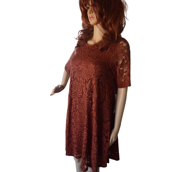 Sharagano Womens Cinnamon Red Floral Lace A Line Dress Size 6 Lined Fall Spring - Picture 3 of 9